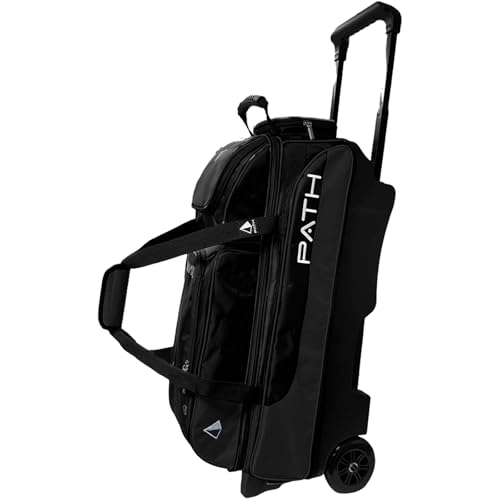 Pyramid Path Triple Premium Deluxe Roller Bowling Bag With Extra Large Separate Shoe Compartment (Up To US Mens Size 16) and 5 Accessory Pockets, 5" Wheels, Retractable Locking Handle - Extends to 42" - color: Black/Black