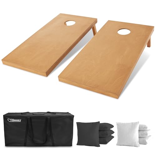 GoSports 4 ft x 2 ft Regulation Size Wooden Cornhole Boards Set with Light Brown Finish - Includes Carrying Case (Choose Your Colors) - color: Black & White
