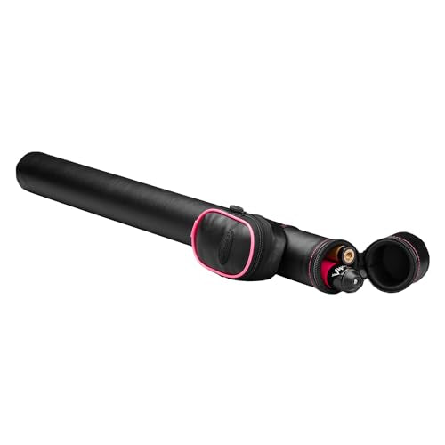 Casemaster Q-Vault Supreme Billiard/Pool Cue Hard Case, Holds 1 Complete 2-Piece Cue (1 Butt/1 Shaft) - color: Black with Pink Trim