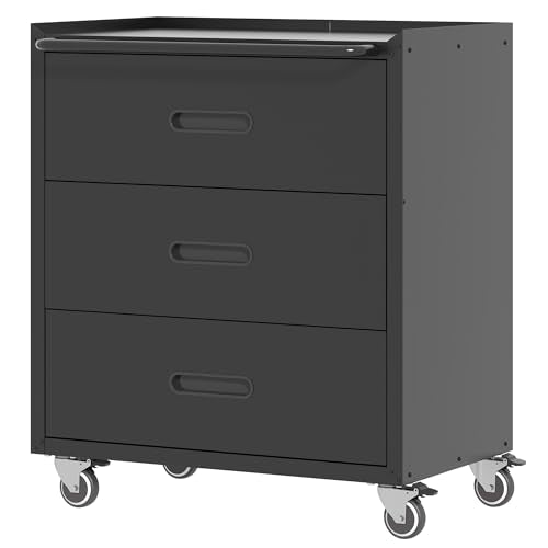 Metal Storage Cabinet with Wheels, Garage Storage Cabinet with 3 Drawers, Rolling Tool Cabinet, Assembly Required, Black - color: Black, style: 3 Drawers