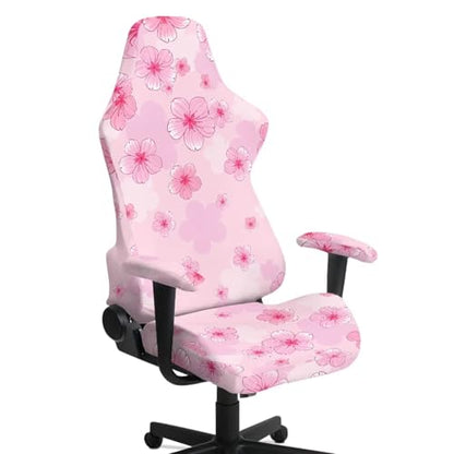 Suobstales Cherry Blossom Pattern Gaming Chair Covers Slipcovers Non Slip Office Desk Chair Cover with Armrest Covers, Stretchable Computer Chair Cover Ergonomic Rotating Game Chair Covers - color: Cherry Blossom