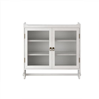 Retro Style Haze Double Glass Door Wood Wall Cabinet with Detachable Shelves for Office, Dining Room,Living Room, Kitchen and Bathroom White Washed - color: White Washed