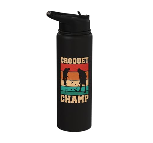 Croquet Champ Retro Funny Lawn Game Player Quote Stainless Steel Insulated Water Bottle - color: Black