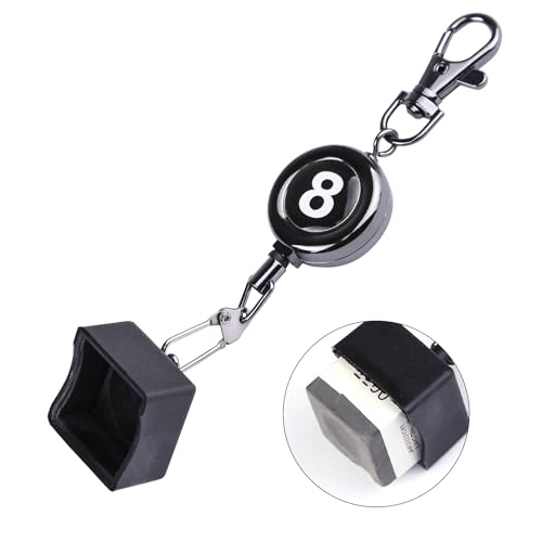 Billiard Chalk Holder–Cue Chalk Holder Clip Setwith Retractable Key Ring with 3 Interchangeable – Hexagon Cylinder Square Designs