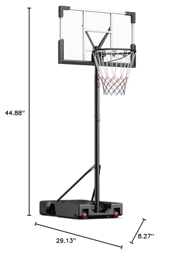 Basketball Hoop Outdoor, 10FT Height Adjustable 45 Inch Shatterproof Backboard Portable Basketball Hoops Goals System with 2 Wheels for Backyard/Driveway/Indoor/Court - style: 02 Charcoal Black