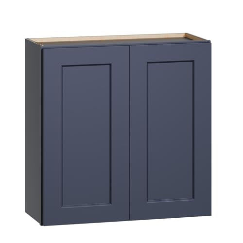 30 Inch Laundry Room Cabinets Wall Mounted, Solid Wood Over The Toilet Storage Cabinet, Bathroom Organizer Cabinets with 2 Shaker Door & Shelves, Easy to Assemble for Kitchen, Garage - Blue - color: Blue, size: 30"W*12"D*30"H