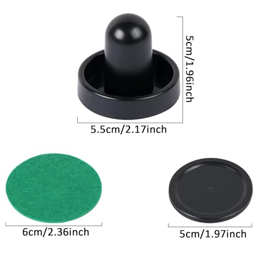 1 Set Mini Air Hockey Pushers and Air Hockey Pucks Great Goal Handles Pushers Goal Handles Paddles Replacement Accessories - 2 Black Air Hockey Pushers and 4 Black Pucks (60mm)