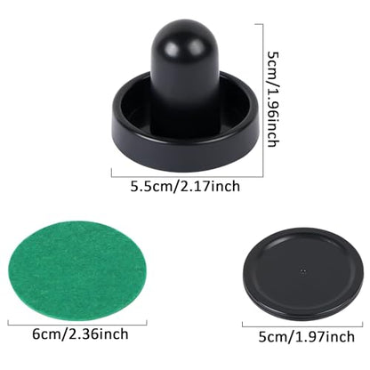 1 Set Mini Air Hockey Pushers and Air Hockey Pucks Great Goal Handles Pushers Goal Handles Paddles Replacement Accessories - 2 Black Air Hockey Pushers and 4 Black Pucks (60mm)