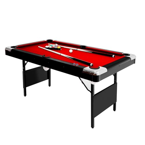 7FT Foldable Pool Table for Adults, Full Size Portable Billiards Table with Complete Accessories (Balls, 2 Cues, Chalk, Brush), Indoor Outdoor Collapsible Felt Game Table for Game Room & Backyard - color: Red
