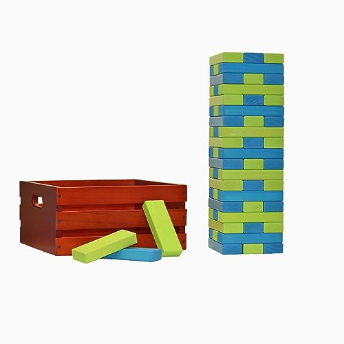 Tailgating Pros Premium Giant Toppling Timbers with Stained Crate – Choose Your Team Colors! Jumbo Outdoor Yard Game, Tower Grows to Over 5 Feet! –Optional Tipsy Stickers Available! - color: Lime / Turquoise, size: With Tipsy Stickers