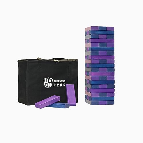 Tailgating Pros Giant Toppling Towers Wooden Blocks Game with Tote Jumbo Indoor Outdoor Yard & Backyard Lawn Game for Family & Adults, Portable Party & Team Building Fun - color: Navy/Purple