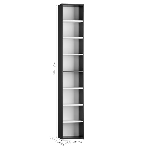 FOTOSOK 8-Tier Media Tower Rack, 11.6 X 9.3 X 71 Inches CD DVD Slim Storage Cabinet with Adjustable Shelves, Tall Narrow Bookcase Display Bookshelf for Home Office, Black/White - color: White/Black