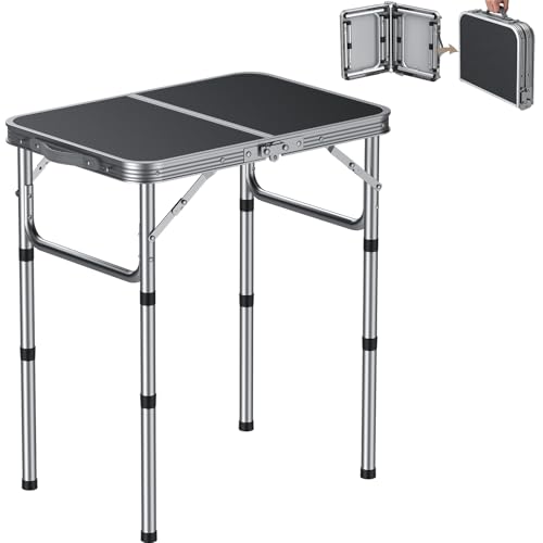 HOMGEN Portable Small Folding Table-Ease of Assembly-3 Heights Adjustable 30/20/10 Inch-23'' L x 16'' W Desktop Size-Stable Camp Table Foldable-Durable Load-Bearing Up to 66lbs-for RV/Camping/Picnic