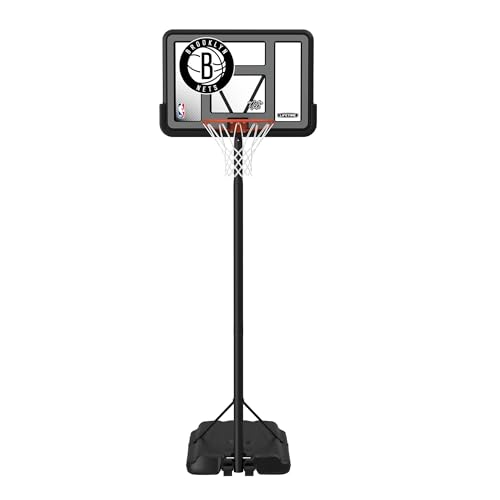 Lifetime NBA Brooklyn Nets Portable Basketball Hoop, Adjustable Height 7.5-10 Ft, 44 Inch Shatterproof Fusion Backboard, Base with Wheels - color: Brooklyn Nets
