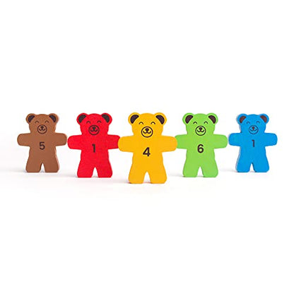 Bigjigs Toys Teddy Tumbling Tower Game - 49 Piece Stacking Tower for 3+ Years, Colourful Balancing Puzzles, Quality Wooden Stacking Toys & Montessori Toys for Kids