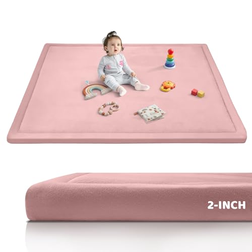 2-Inch Extra Thick Baby Play Mat for Floor, 59"x39" Large Ultra Soft Pink Rug, Nursery Rug with Powder-Free Memory Foam & Non-Slip Base for Tummy Time, Perfect for Baby Girl Room Decor - color: Pink, size: 59" X 39" X 2"