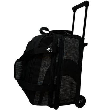 Pyramid Deluxe Double Roller 2 Ball Bowling Bag with Large Separate Shoe Compartment (Up To 2 Pairs Of Shoes) and Accessory Pockets, Sturdy Square Handle - Extends to 40" - Pro Options Available - color: Pro Black/Circuit Black