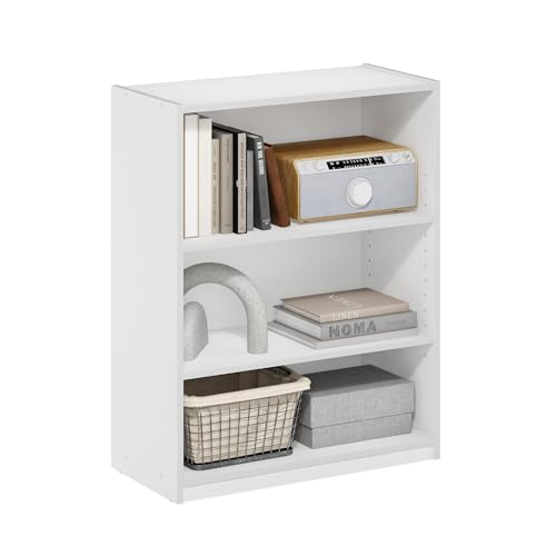 Furinno GEHRY Book Shelf, 3-Tier Small Bookshelf, Bookcase with Adjustable Shelves, 11.6 x 24.8 x 31.6, for Organization and Storage, for Living Room, Bedroom, Home Office, White - color: White, size: 3-Tier, 25" Wide