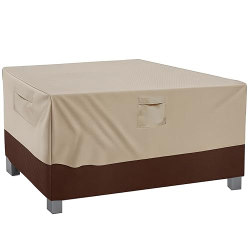 Vailge Rectangular/Oval Patio Table Cover, Heavy Duty and Waterproof Outdoor Lawn Patio Furniture Covers (Beige&brown, 44"Lx44"Wx28"H) - color: Beige & Brown, size: Sqaure-44"Lx44"Wx28"H