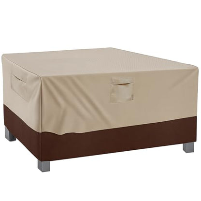 Vailge Rectangular/Oval Patio Table Cover, Heavy Duty and Waterproof Outdoor Lawn Patio Furniture Covers (Beige&brown, 44"Lx44"Wx28"H) - color: Beige & Brown, size: Sqaure-44"Lx44"Wx28"H