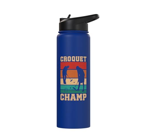 Croquet Champ Retro Funny Lawn Game Player Quote Stainless Steel Insulated Water Bottle - color: Royal Blue