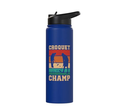 Croquet Champ Retro Funny Lawn Game Player Quote Stainless Steel Insulated Water Bottle - color: Royal Blue
