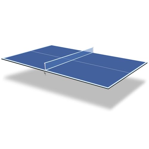 7/8/9Ft Mid-Size Ping Pong Conversion Top, Foldable & Portable Table Tennis Table Top with Net, No Assembly Needed, Indoor/Outdoor Table Tennis Surface - color: Blue, size: 8.5 Ft