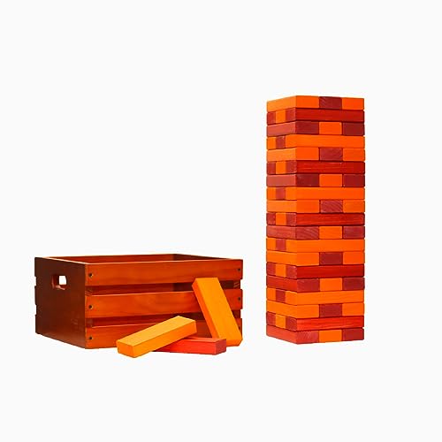 Tailgating Pros Premium Giant Toppling Timbers with Stained Crate – Choose Your Team Colors! Jumbo Outdoor Yard Game, Tower Grows to Over 5 Feet! – Optional Tipsy Stickers Available! - color: Red / Orange, size: Without Tipsy Stickers