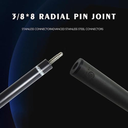 Carbon Fiber Pool Cue 58" with Pigskin Tip & Bakelite Ferrule, 2-Piece Low Deflection Billiard Cue Stick 19-20oz, Handmade for Pool/Black Eight & Nine Balls
