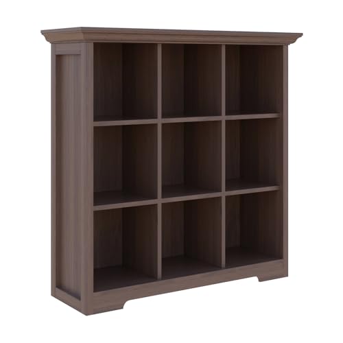 OSCHF Cube Shelf Bookcase with Base - Wooden 3 Tiers Floor Standing Low Storage Cabinet for Home and Office, 9-Cube Lattice Bookshelf, Walnut - color: Walnut, size: 9-Cube