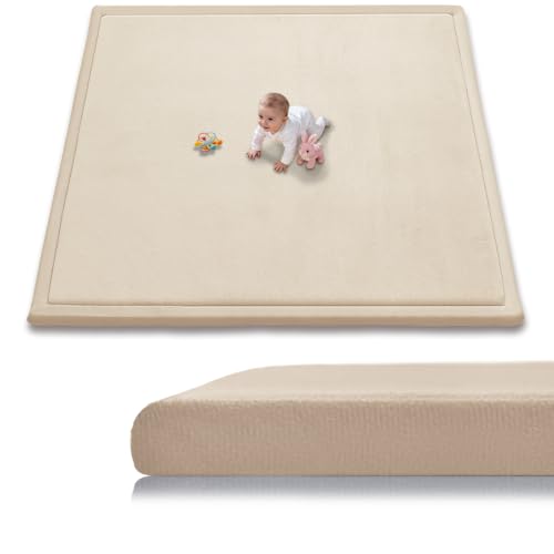 Baby Play Mat for Floor, 79'' x 79'' Thicken Foam Soft Padded Playmat for Tummy Time, Playpen Mat for Toddlers Infant Kids, Water-Repellent Coral Velvet, Non-Slip Bottom Safe for Crawling (Brown) - color: Brown, size: 79"×79"×1.3"