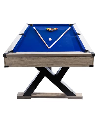 7 FT Professional Billiard Table for Home & Game Room, K-Leg Pool Table with Complete Accessories Set (2 Cues, 16 Balls, 2 Chalks, Triangle, Brush), Rustic Grey Finish, 84 x 46 x 32 Inch - color: blue