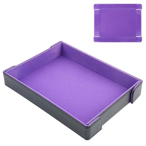 PU Leather Dice Tray Magnetic Folding Dice Rolling Mat with Purple Felt Lining for Dice Games Portable Tabletop Board Games Tray - color: Purple