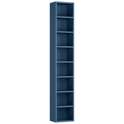 FOTOSOK 8-Tier Media Tower Rack, 11.6 X 9.3 X 70.9 Inches CD DVD Slim Storage Cabinet with Adjustable Shelves, Tall Narrow Bookcase Display Bookshelf for Home Office, Blue - color: Blue