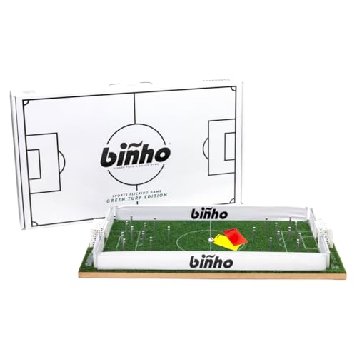 Binho Board Classic Board Game Green Turf - 2-Player Fast-Paced Finger Flicker Pinball Family Board Games - Portable Tabletop Sports Game Set for Any Occasion