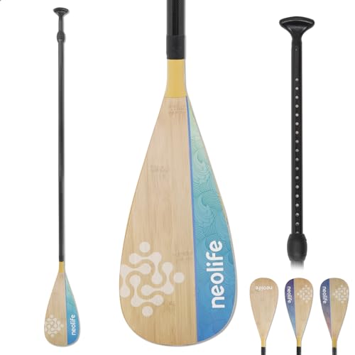 SUP Paddleboard Paddle with Carbon Fiber Shaft and Enhanced PP Blade, Adjustable Stand Up Paddle Board Paddle, 66-82" (170-210 cm), Bamboo Pattern Series - color: Bamboo&Geen Wave Pattern