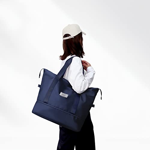 NPBAG Women Travel Duffel, Multi Functional Large Expandable Weekender Carry-on Tote, Gym Workout Overnight Bag, Mommy Hospital Bag for Labor and Delivery - color: Basic-Blue, style: Basic Version
