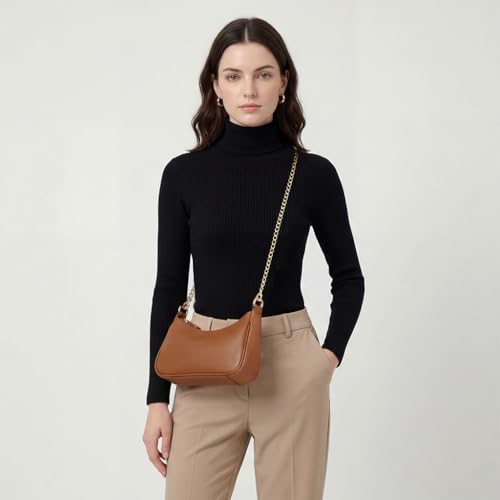 VODIU Clutch Tote Handbags with 2 Removable Straps and Zipper Closure Crossbody Bags Shoulder Purse Handbag for Women - color: Brown