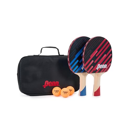 Penn 2-Player Table Tennis Paddle Set - 2 x 3.0 Paddles, 3 Balls & Storage Pouch - Ping Pong Rackets with Balanced Sponge Backing, Competition Rubber & Ergonomic Handle - Outdoor Sports