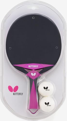 Butterfly 77350 Table Tennis Rubber Paddle Butterfly Outdoor Racket with 2 Balls - color: Black