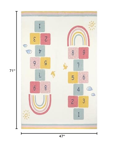 Topotdor Rainbow Sky Hopscotch Game Rugs,Kids Play Area Rugs Soft Floor Carpet for Bedroom Playroom Nursery,Great Gift for Girls & Boys,47" x 71" - size: 47" x 71"