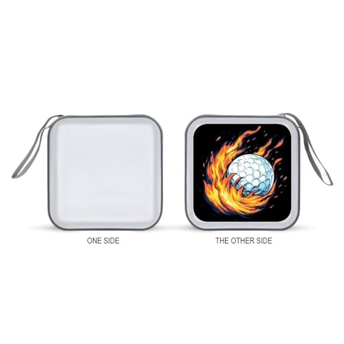 Golf Ball with Flames CD Case DVD Storage Holder Binder 40 Capacity | protective,hard case,protable loop,travel car use,zippered closure
