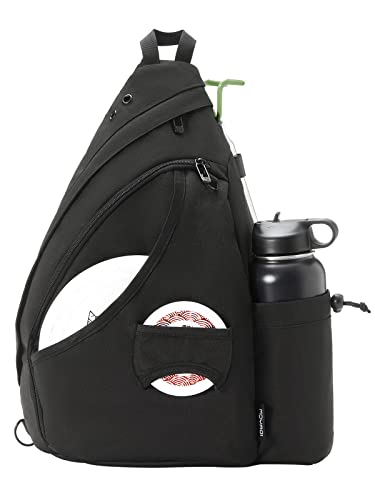 MOYAQI Disc Golf Bag with Retriever Holder and Storage Pockets, Disc Golf Backpack with 8-10 Disc Capacity, Padded Adjustable Strap and Back Panel, Lightweight and Durable - color: Black