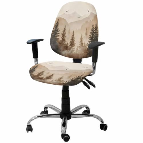 Savannan Office Chair Cover, Foggy Mountain Forest Tree Bird Protective Stretch Elastic Universal Cover for Desk Task Chair,Computer Rotating Chair 1 Pcs Retro Natural Scenic Theme