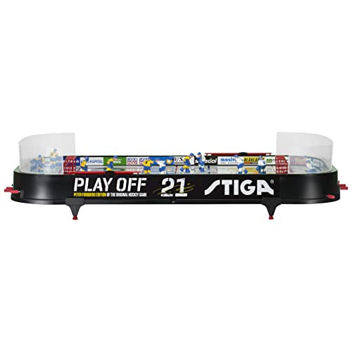 STIGA Table-Top Rod Hockey Game Play Off 21 – Classic Ice Hockey Action with Enhanced Features, Easy Assembly, Includes 2 Pucks – Fun for All Ages - color: Black/White