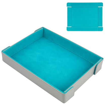 PU Leather Dice Tray Magnetic Folding Dice Rolling Mat with Felt Lining for Dice Games Portable Tabletop Board Games Tray, Grey and Blue - color: Grey&blue