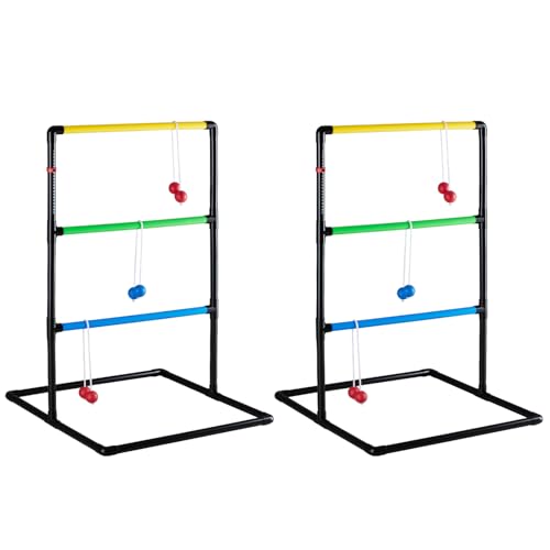 OLIXIS Ladder Ball Set for All Ages, Bolas, Scoreboards & Carry Bag, Black | All-ages family fun for any occasion. Sturdy frame, easy setup, built-in scoring, lightweight & portable. - color: Black