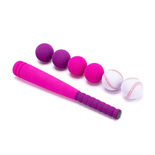 CeleMoon 16.5 Inch [Mini Size] Soft Foam Baseball Bat for Girls, Tball Softball Batting Toy Set with 6 Balls, for Kid Toddler Daughter 3 Years Old Indoor Outdoor Sport Playing Game, Pink