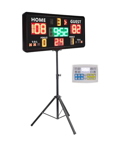 Large Electronic Scoreboard with Tripod,Wall-Mounted Digital Scoreboard & Timer,Basketball Shot Clock 14/24 Second & Custom Time,Score Keeper with LED Display, 110dB Loud Buzzer