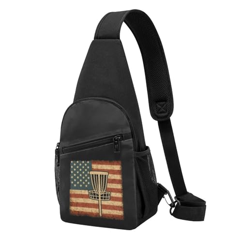 Disc Golf Vintage Usa Flag Casual Sling Chest Bag, Crossbody Shoulder Pack